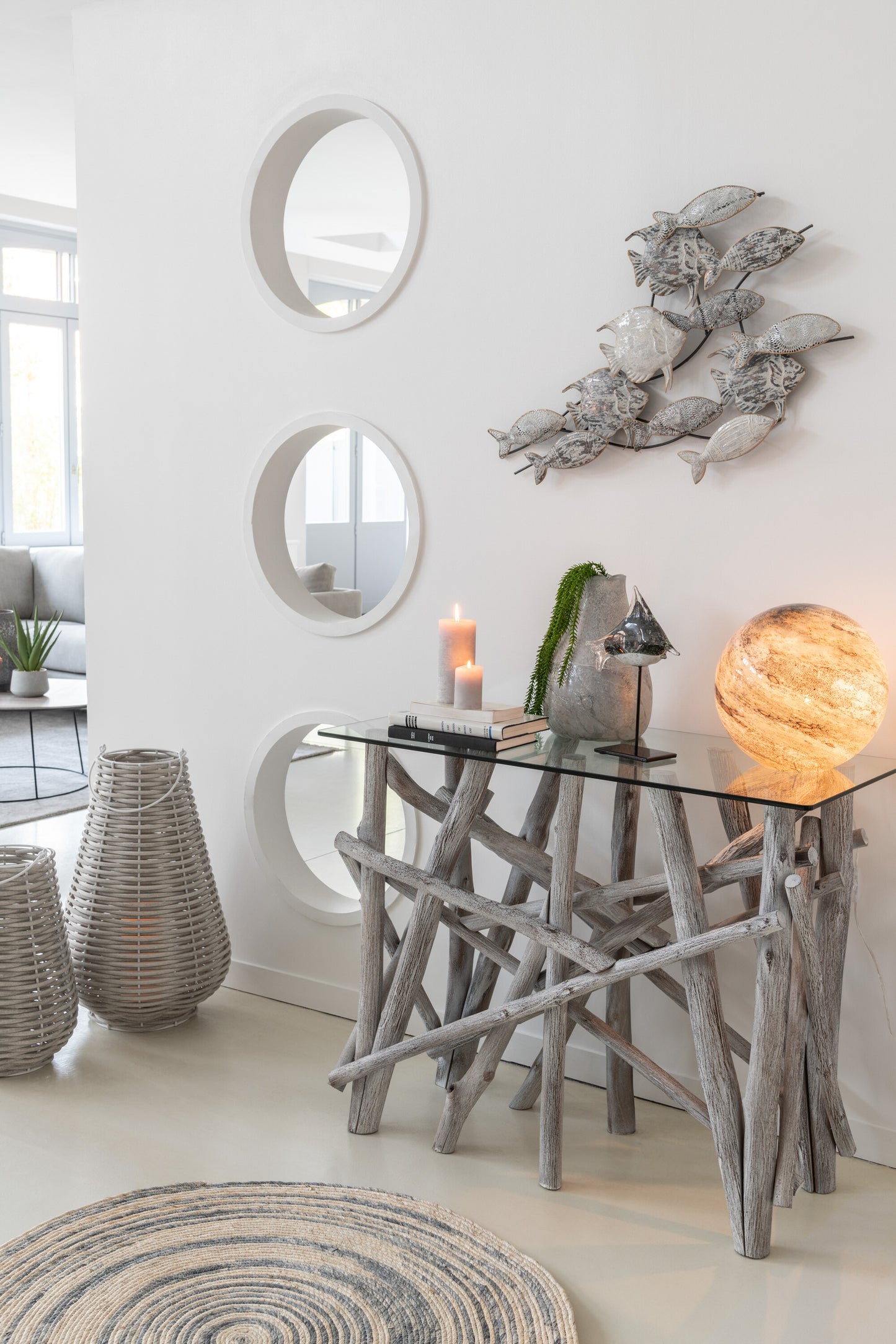 Lanterne LED Médium 47 cm tissé plastic blanc ivoire