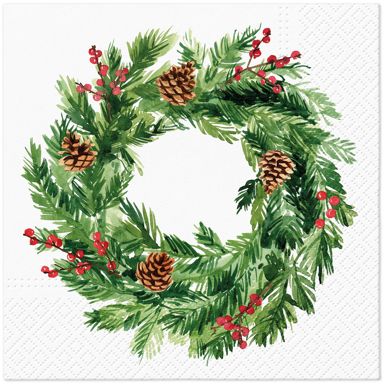 Serviettes en papier décor couronne pommes de pins Noël x20