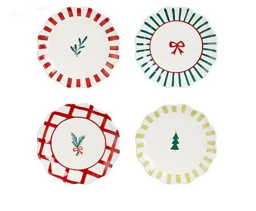 Lot de 4 petites assiettes à dessert de Noël - 20 cm