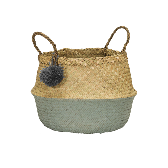POMPOM - panier jonc de mer vert d'eau - taille L