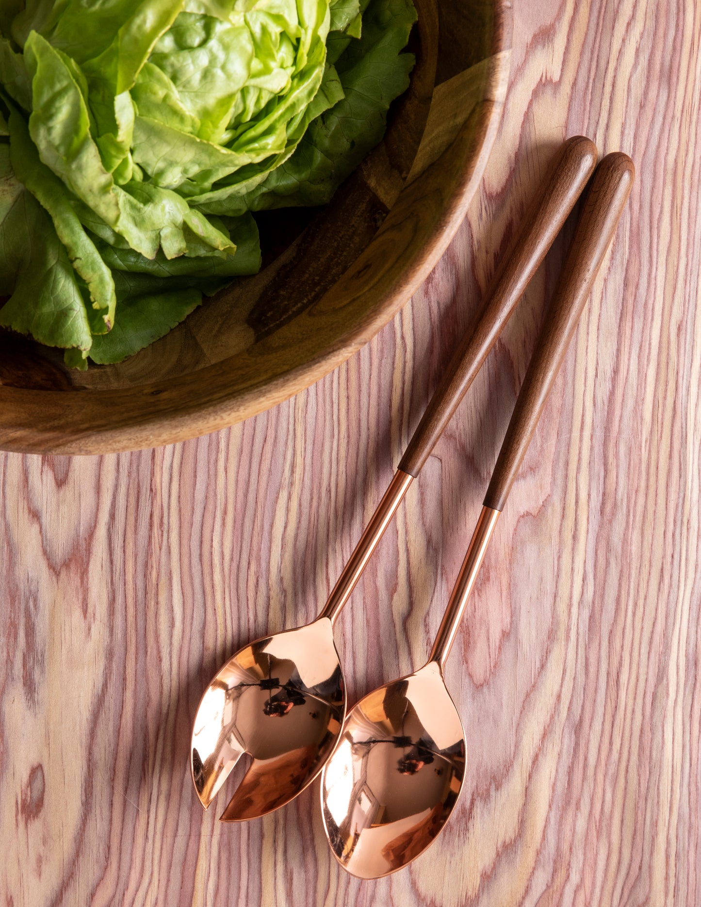 Couvert salade bois métal cuivre