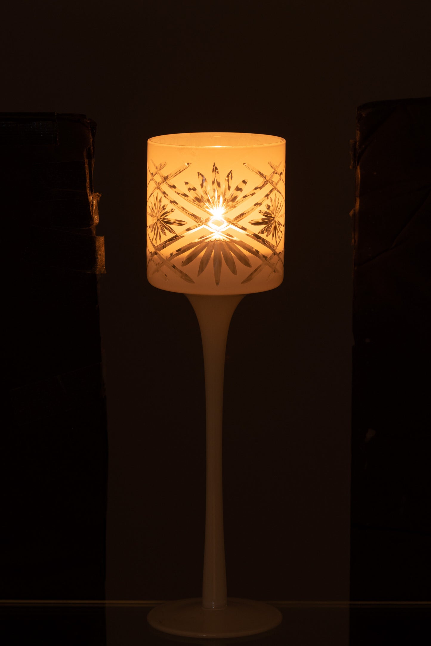 SANTORINI - Photophore Pied Verre Blanc - H 25 cm