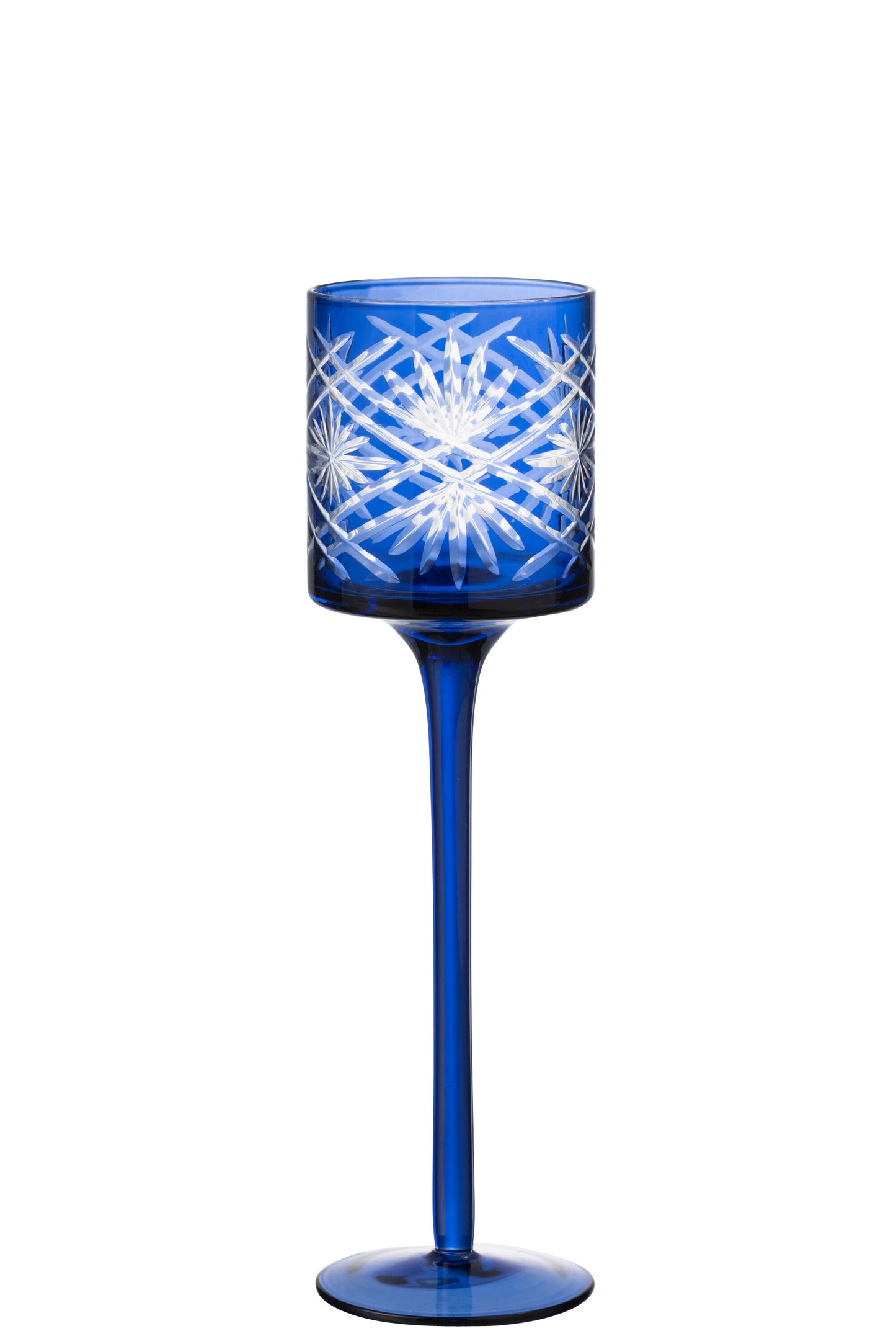 SANTORINI - Photophore Pied Verre Bleu - H 25 cm