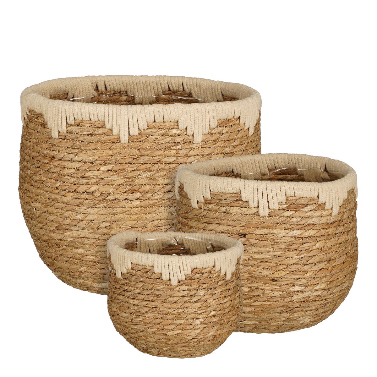JORCK - Panier à Plantes - Lot de 3 - H24 x Ø26 cm - Jonc de Mer - Beige, Marron