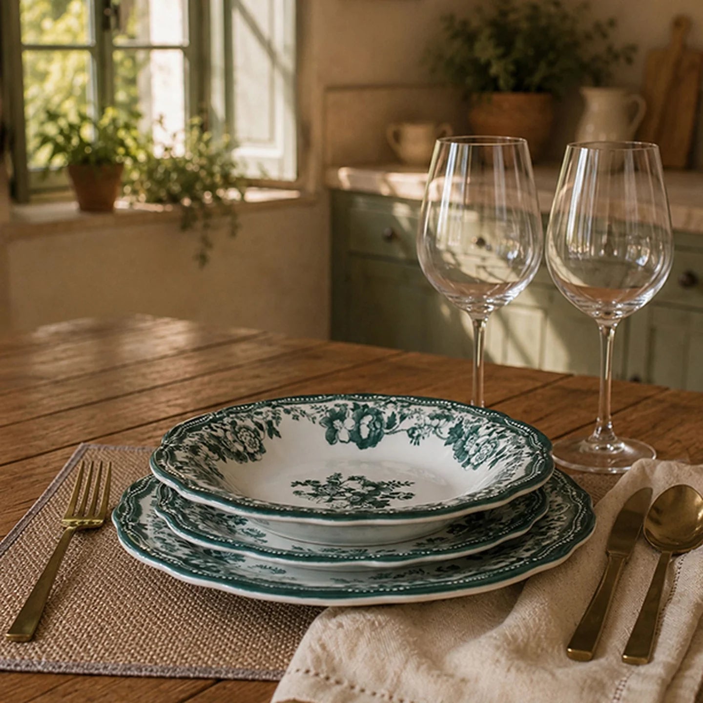 FAUSTINE Assiette plate 26cm en porcelaine verte