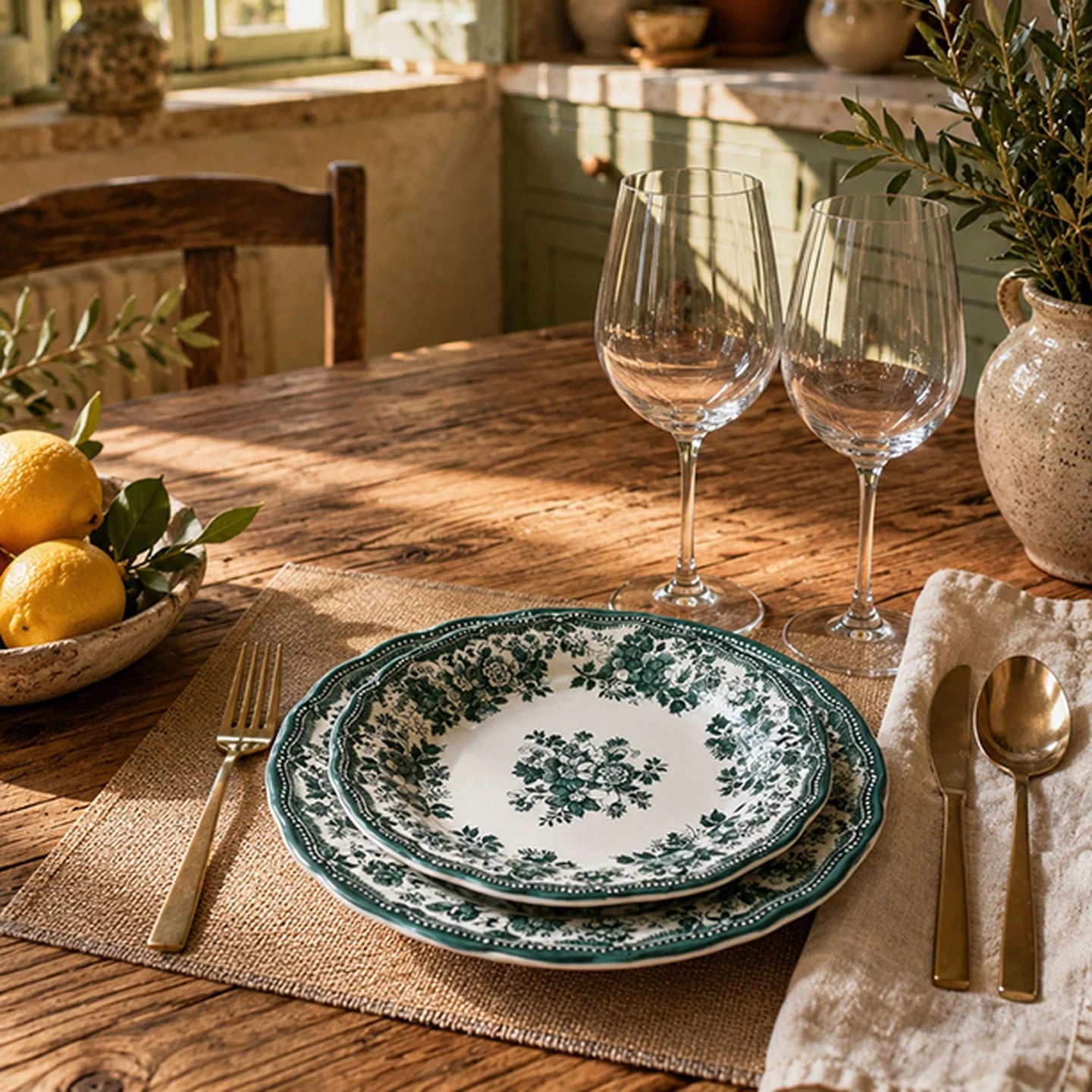 FAUSTINE Assiette à dessert 20,5cm en porcelaine verte