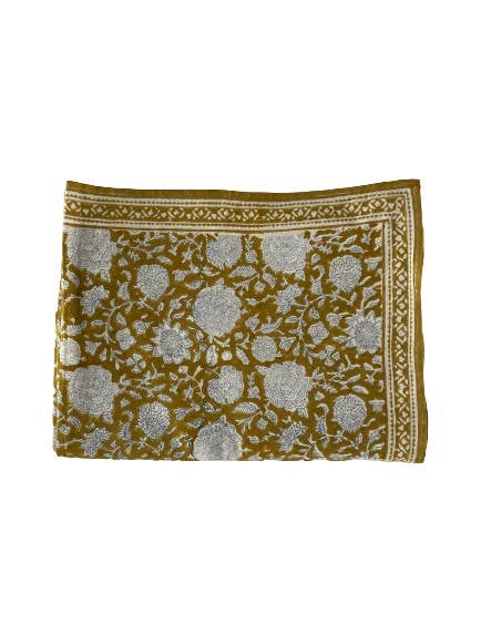TUPIA - Nappe indienne à imprimé floral blanc/ moutarde - 170 x 300 cm