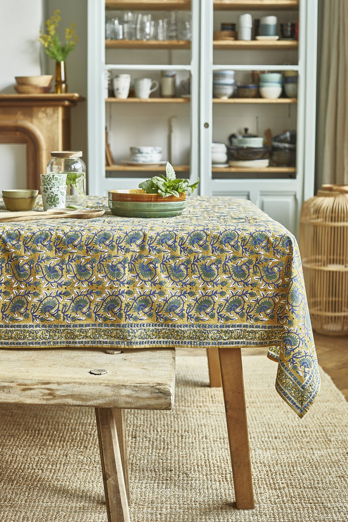 LOTUS - Nappe indienne à imprimé floral Curry - 170 x 300 cm