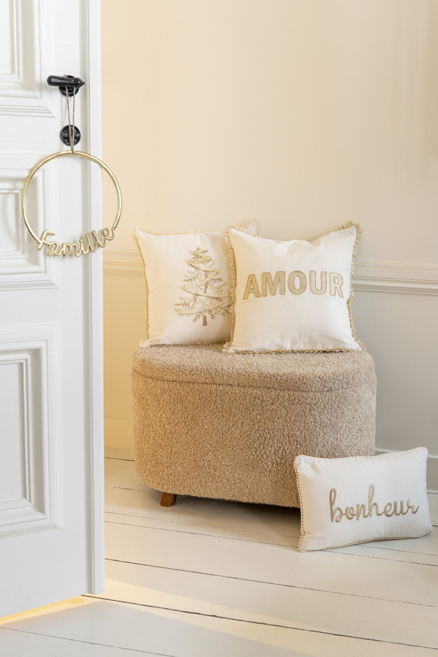 SAPIN - Coussin blanc/or 45 x 45 cm