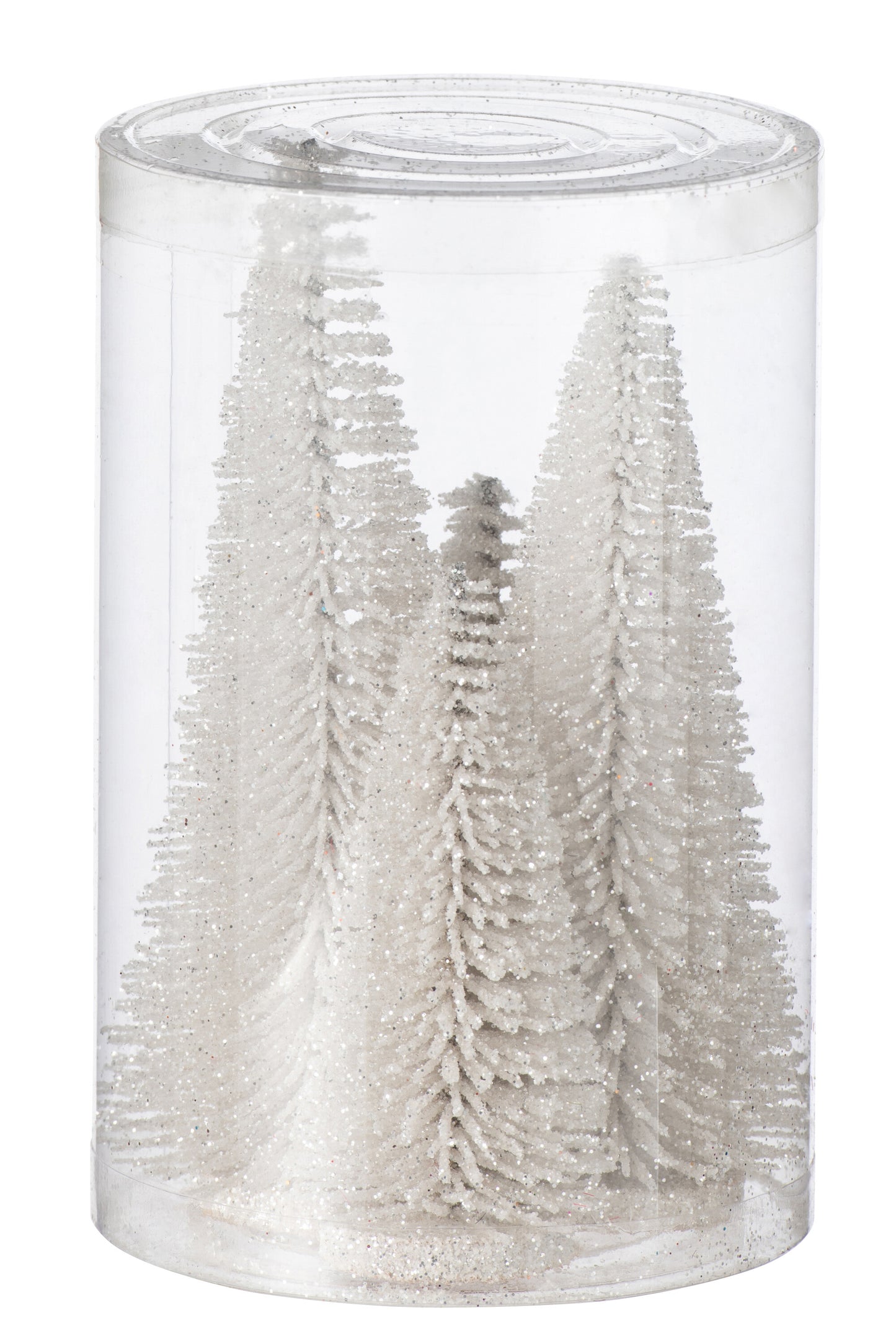 Boite de 4 sapins pailletés - blanc - max 15cm