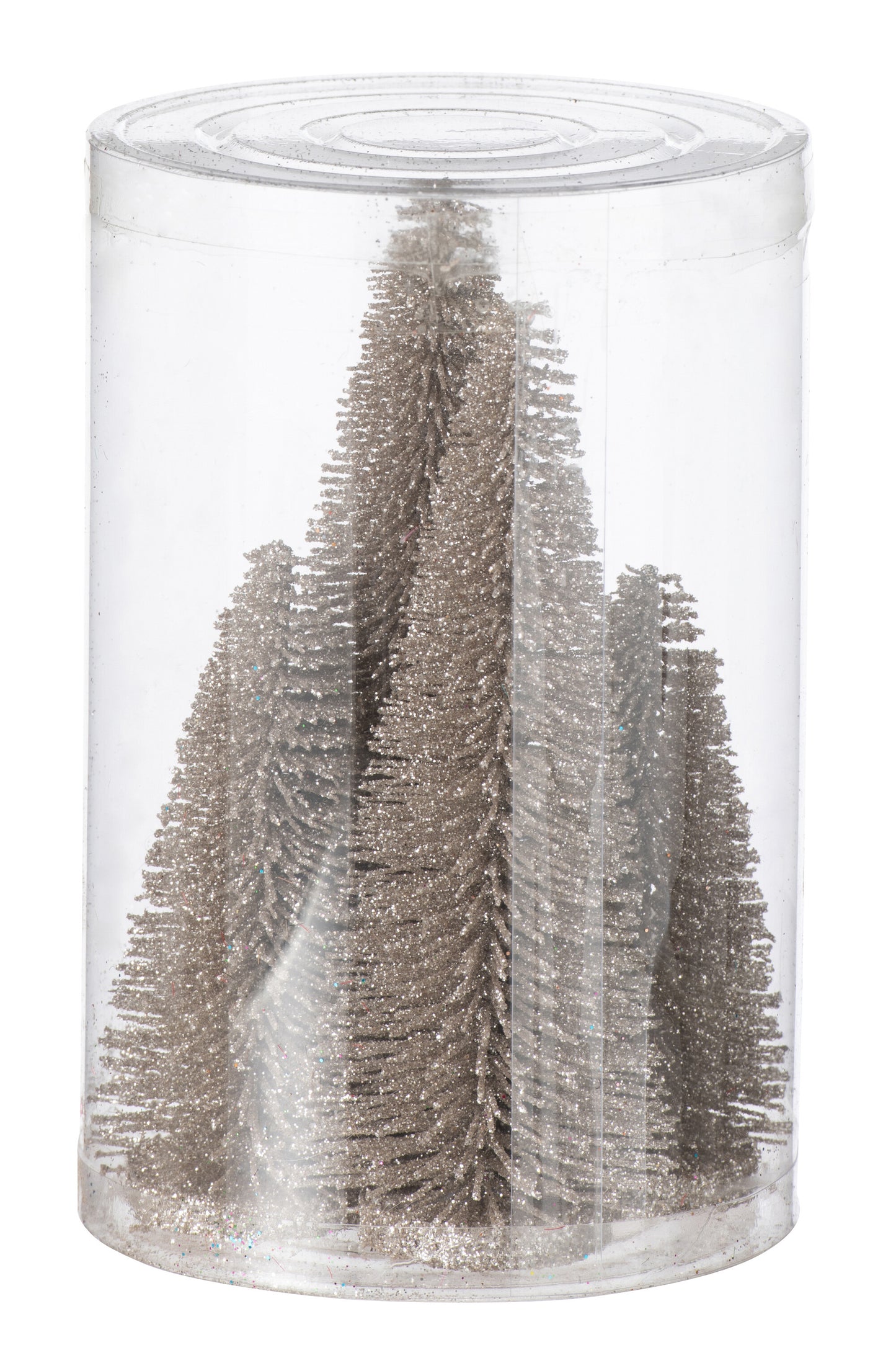 Boite de 4 sapins pailletés - greige - max 15cm