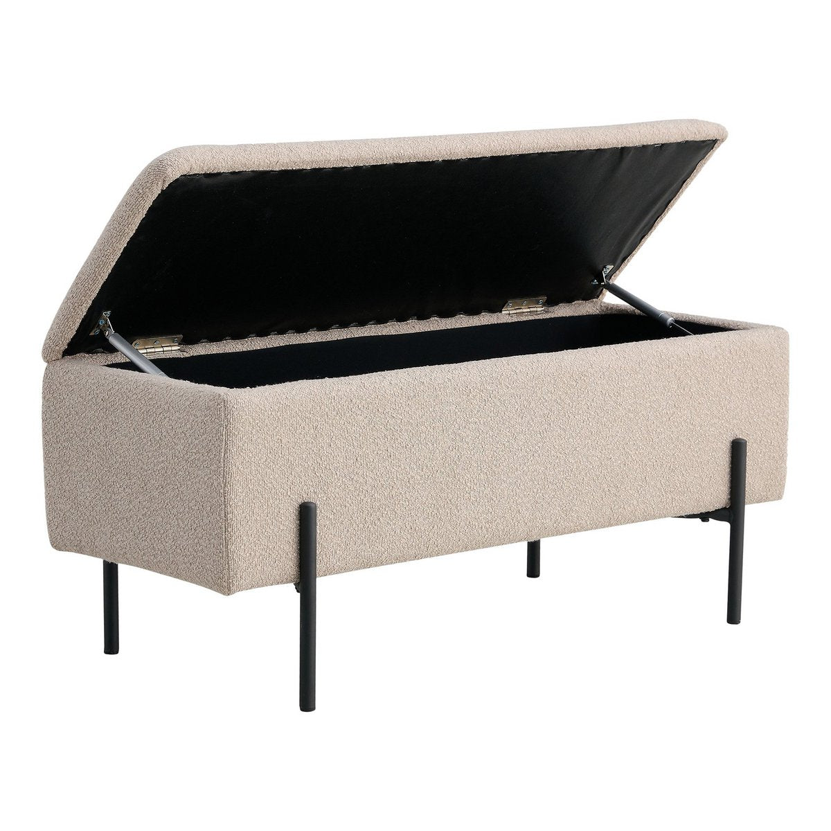 WATFORD - Banc coffre rangement bouclé beige, pieds noirs