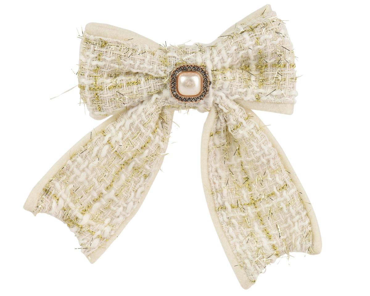 NOEUD tweed crème strass