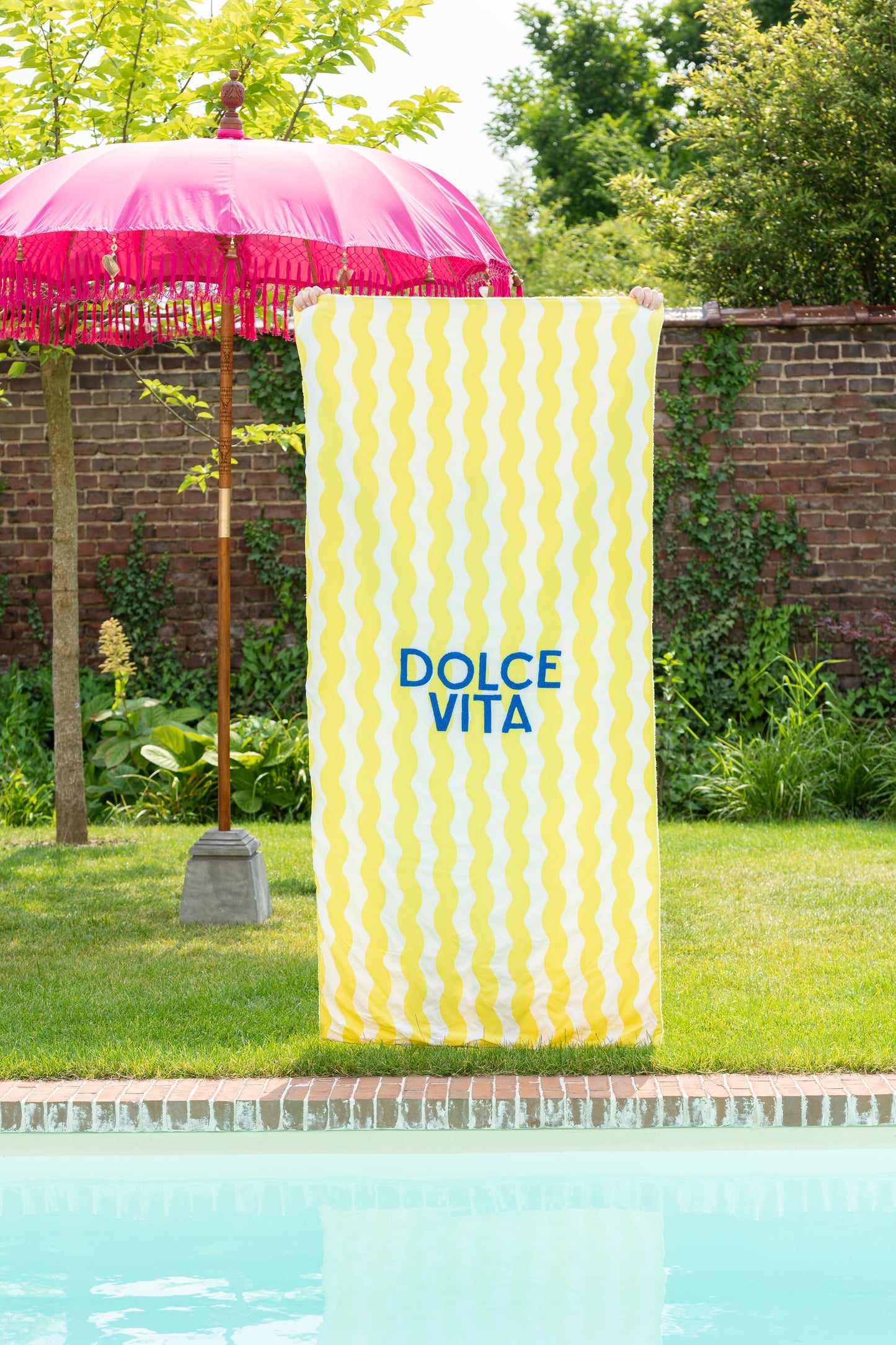 DOLCE VITA - Essui de plage coton/eponge bleu/jaune