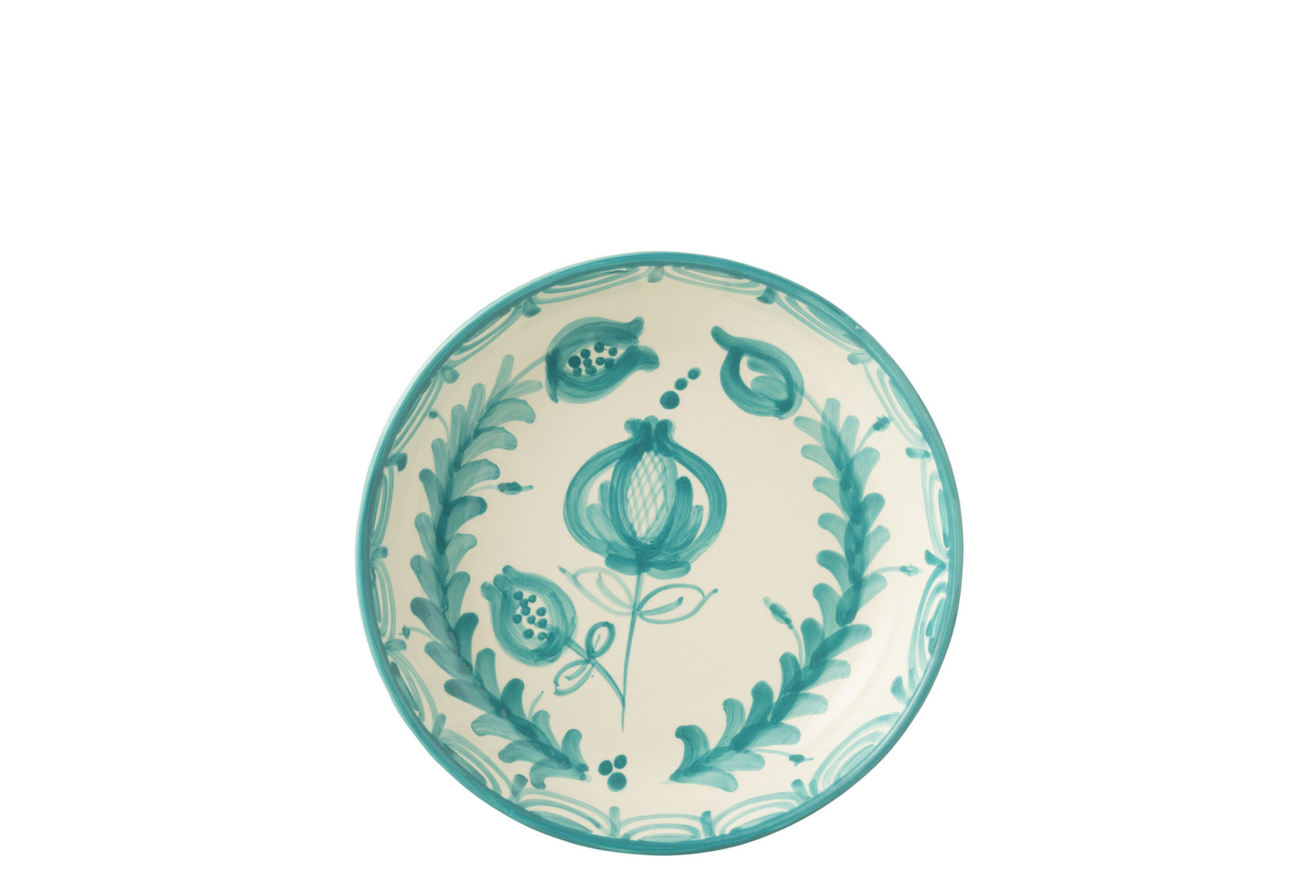 GRANADA - Bol bas céramique blanc/aqua large D-25 cm