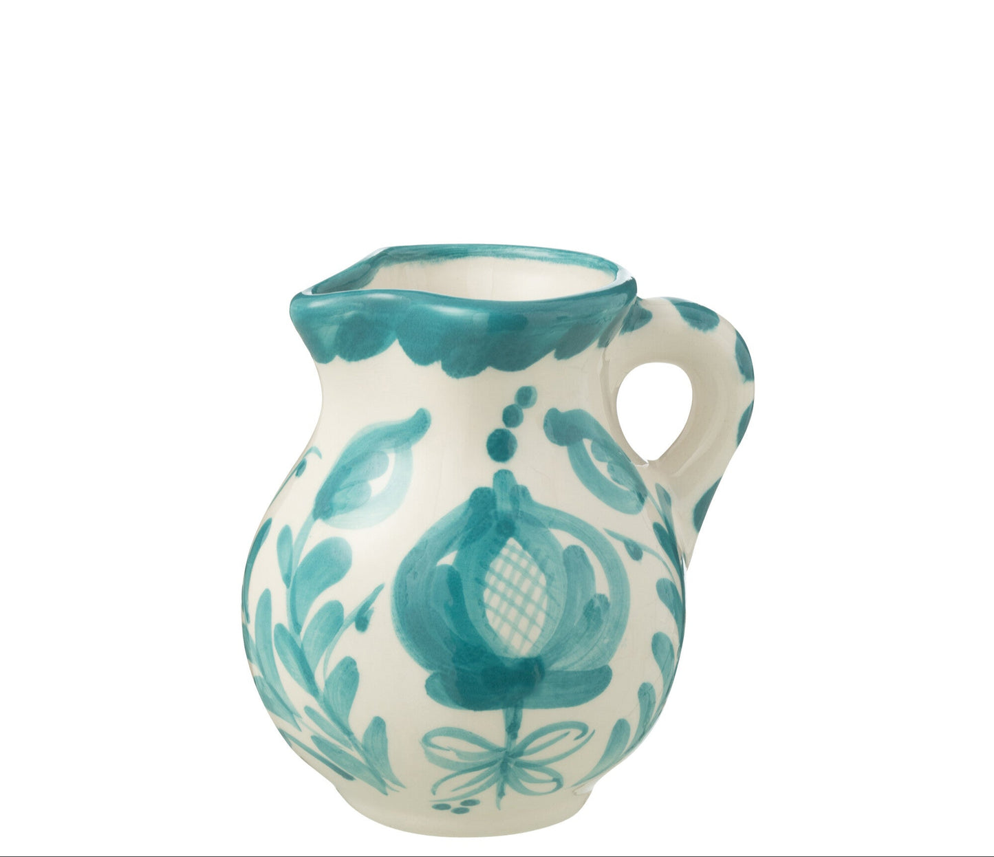 GRANADA - Pichet céramique blanc/aqua small - H 13 cm