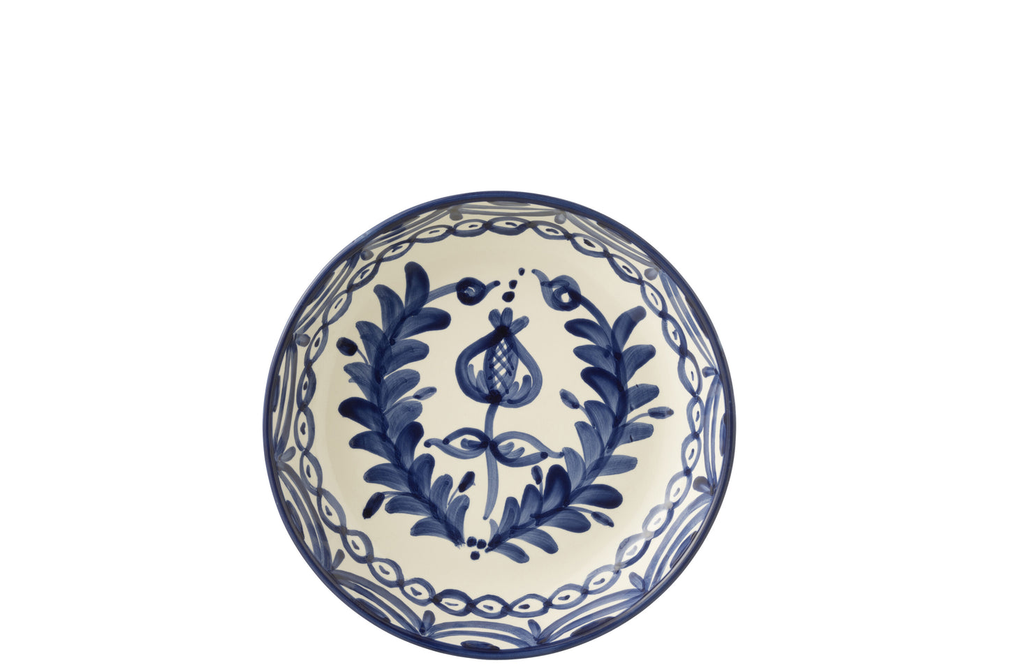 GRANADA - Bol bas céramique blanc/bleu de cobalt large - D-25 cm