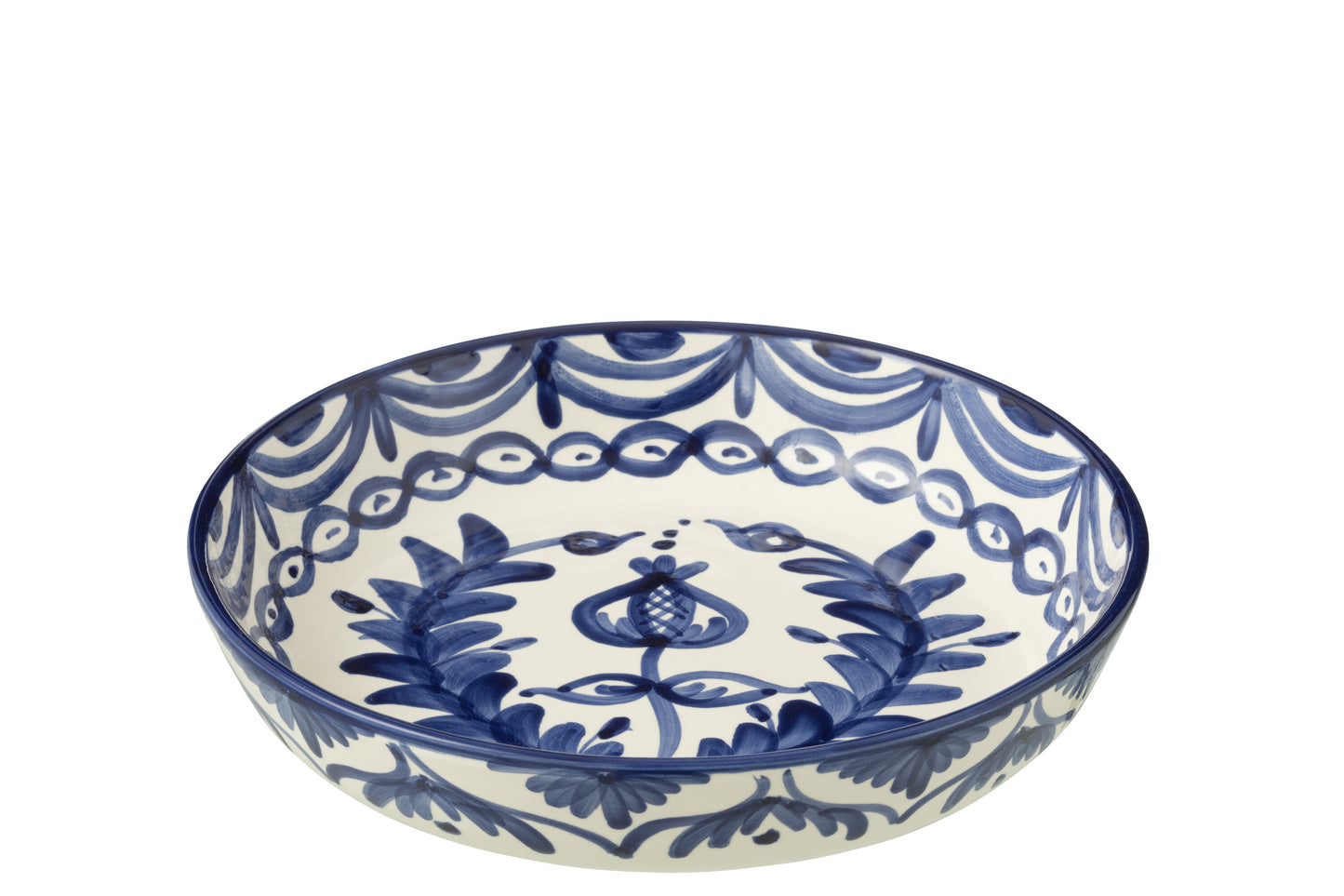 GRANADA - Bol bas céramique blanc/bleu de cobalt large - D-25 cm