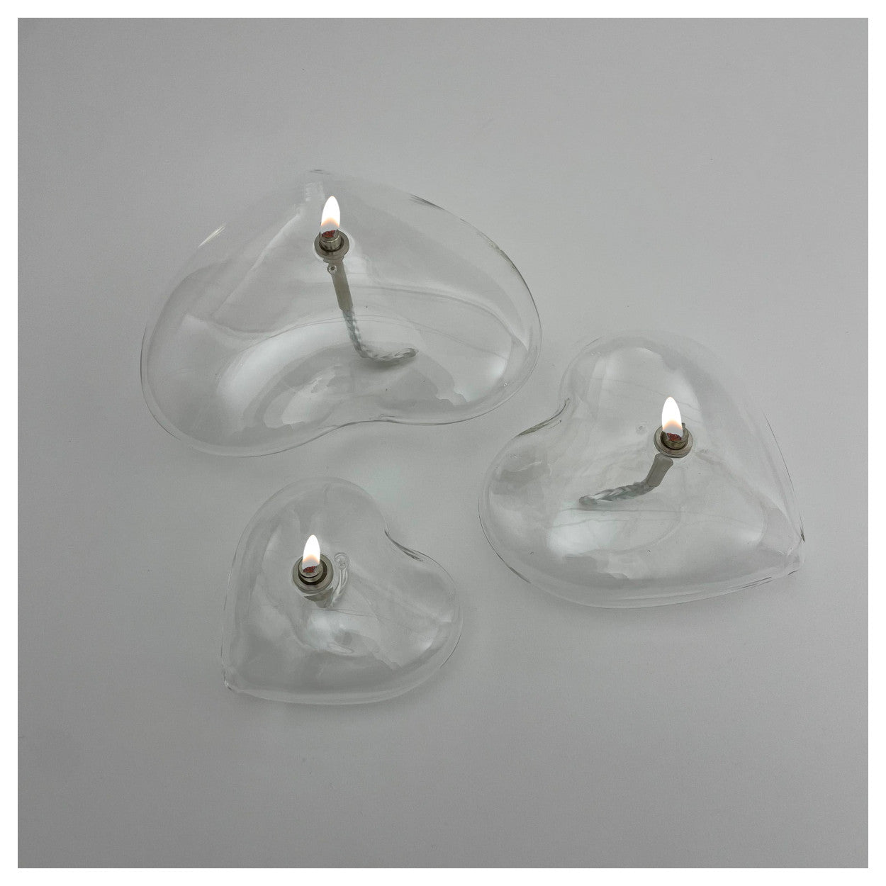 HEART - Lampe à huile coeur verre transparent XL - L 18 cm