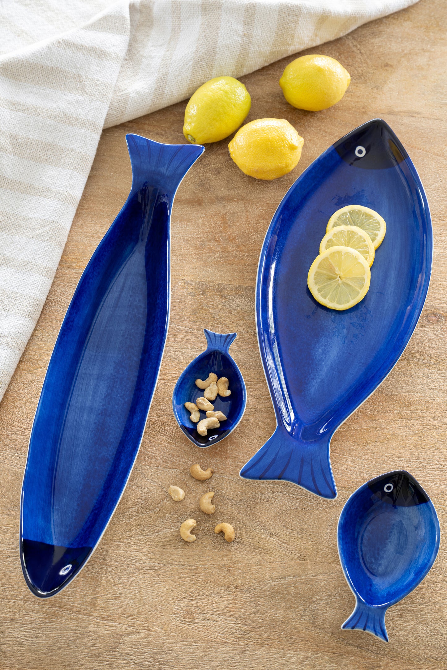 SARDINE Plat poisson long porcelaine bleu