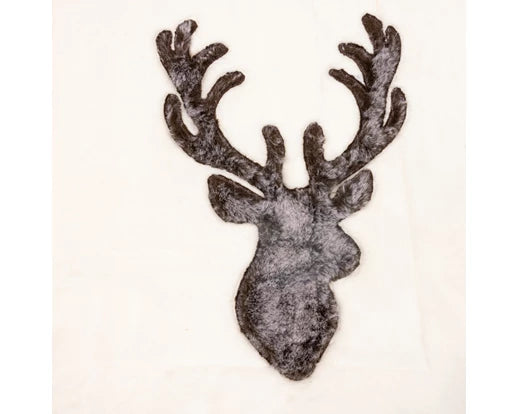 CERF - Plaid polyester flanelle fausse fourrure broderie tête cerf