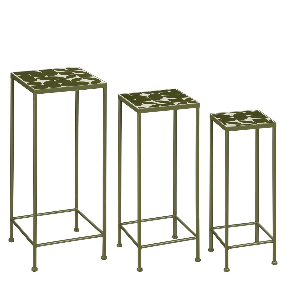 Table d'appoint Bologne à l'extérieur - Ensemble de 3 - L28 x B28 x H67 cm - Métal - vert foncé