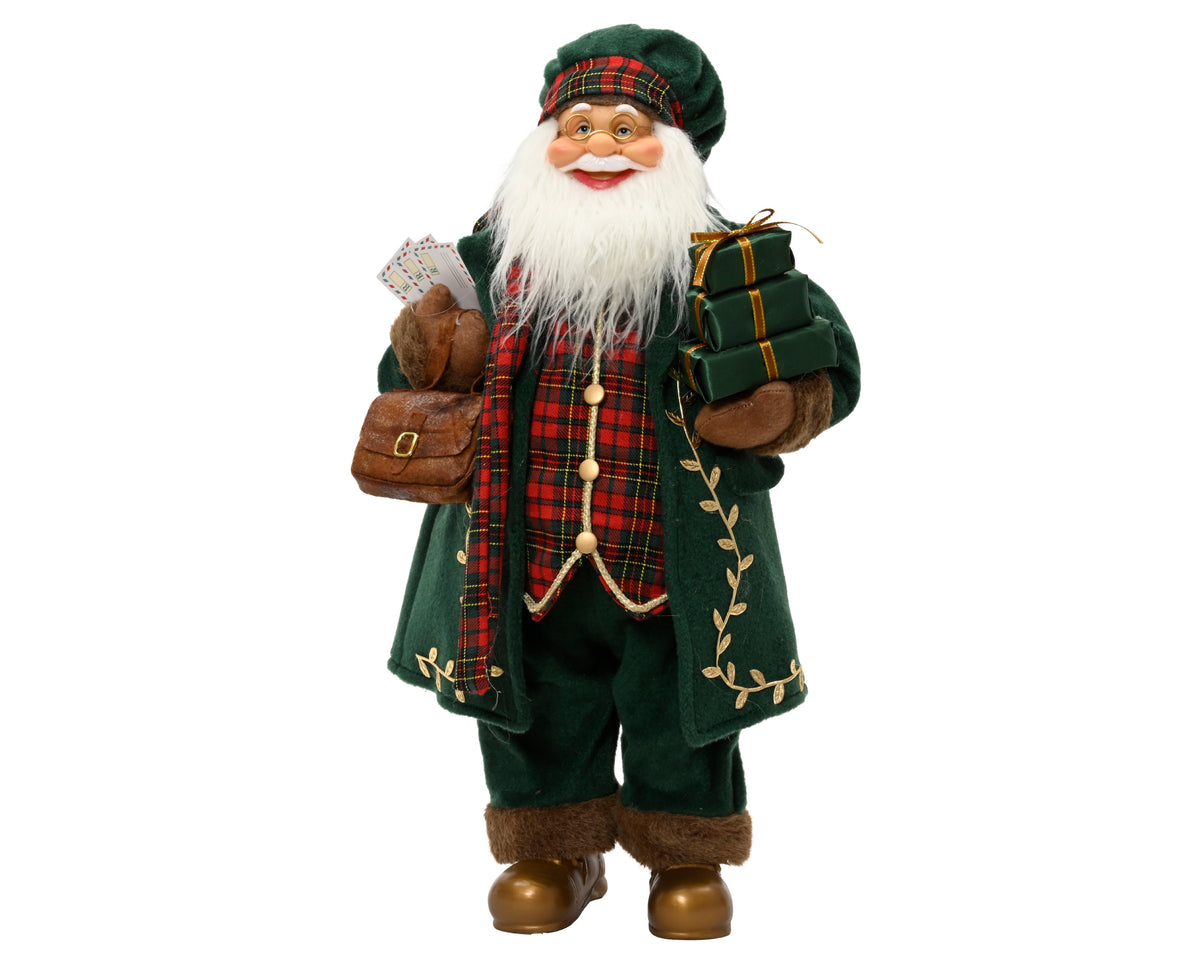 PERE NOEL vert tartan et sac marron