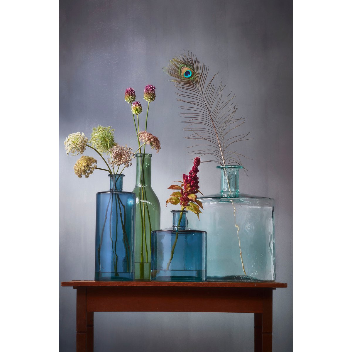GUAN -Vase Bouteille - H75 x Ø25 cm - Verre recyclé - Bleu