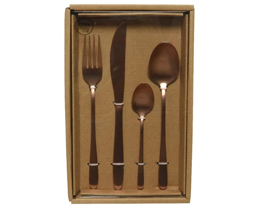 Set de 16 couverts acier inoxydable or rose mat