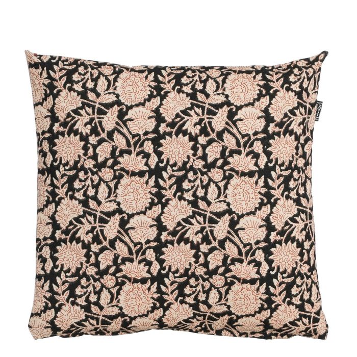 ESMEE - Coussin fleurs noir/beige - 45X45 cm