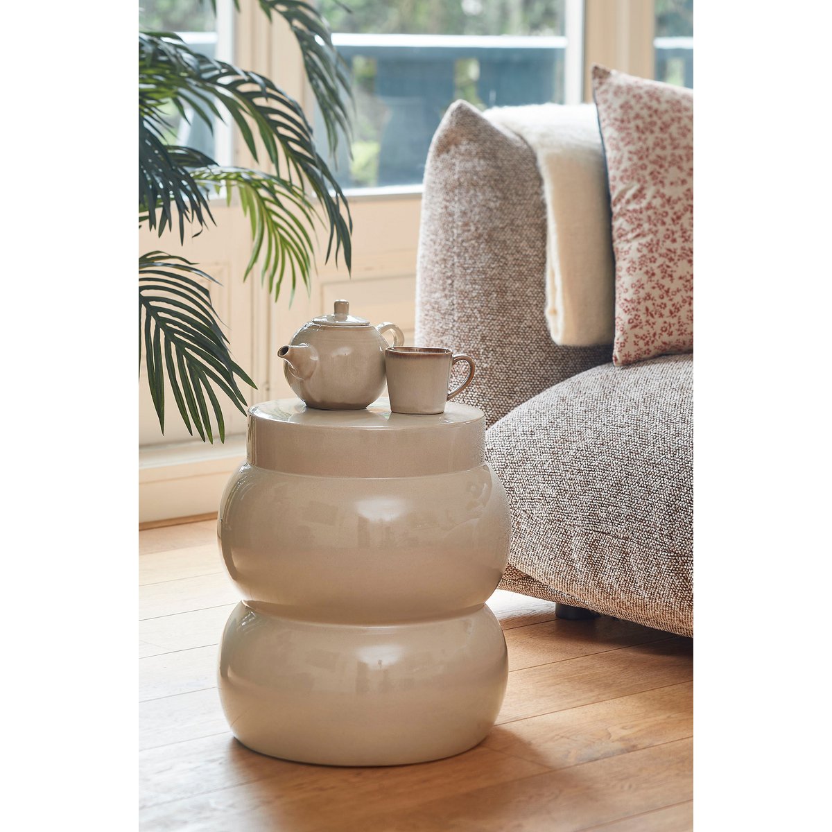 VENDI - Table d'appoint H40 x Ø35 cm - Céramique - Crème