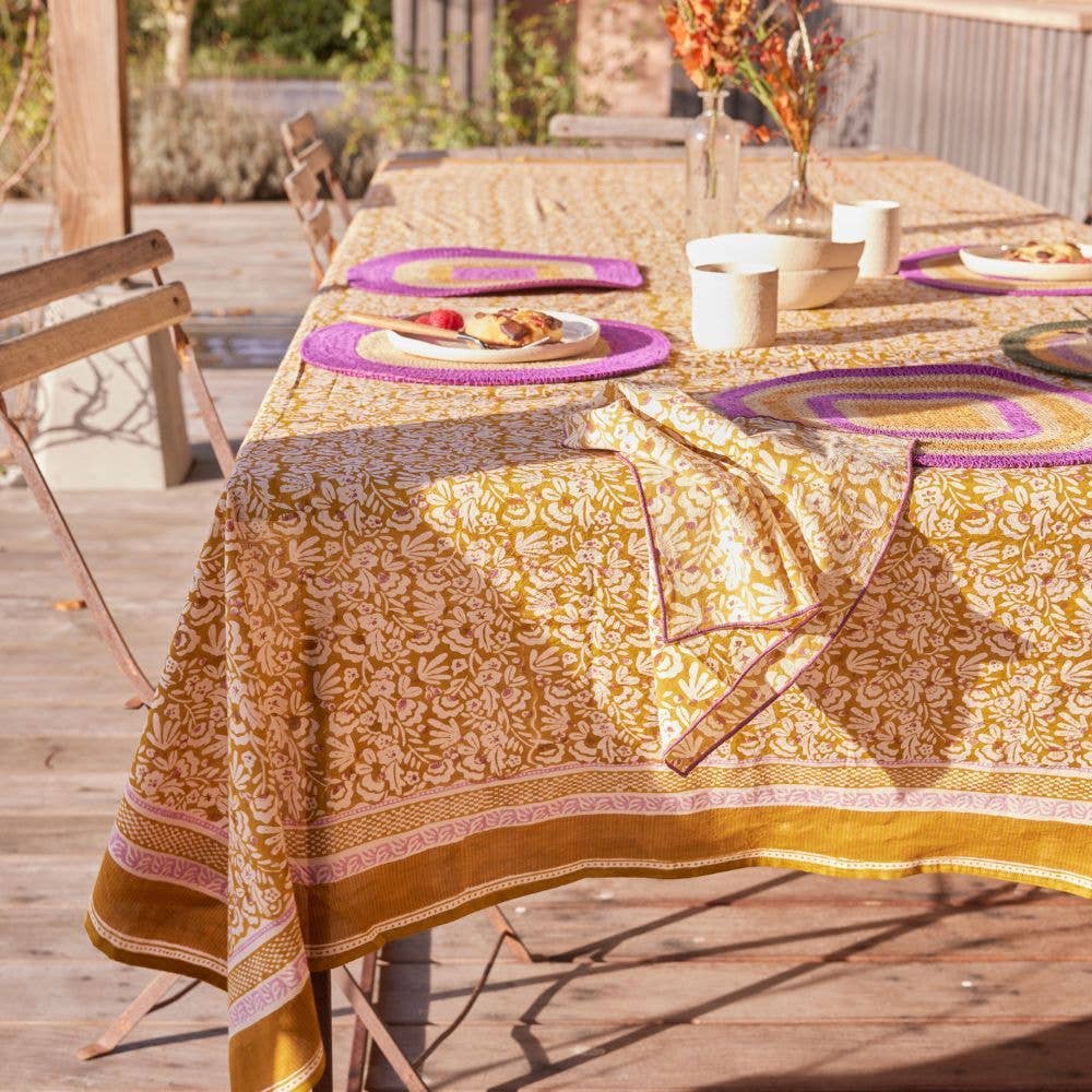 IRIS - Nappe indienne à imprimé floral Curry - 170 x 300 cm