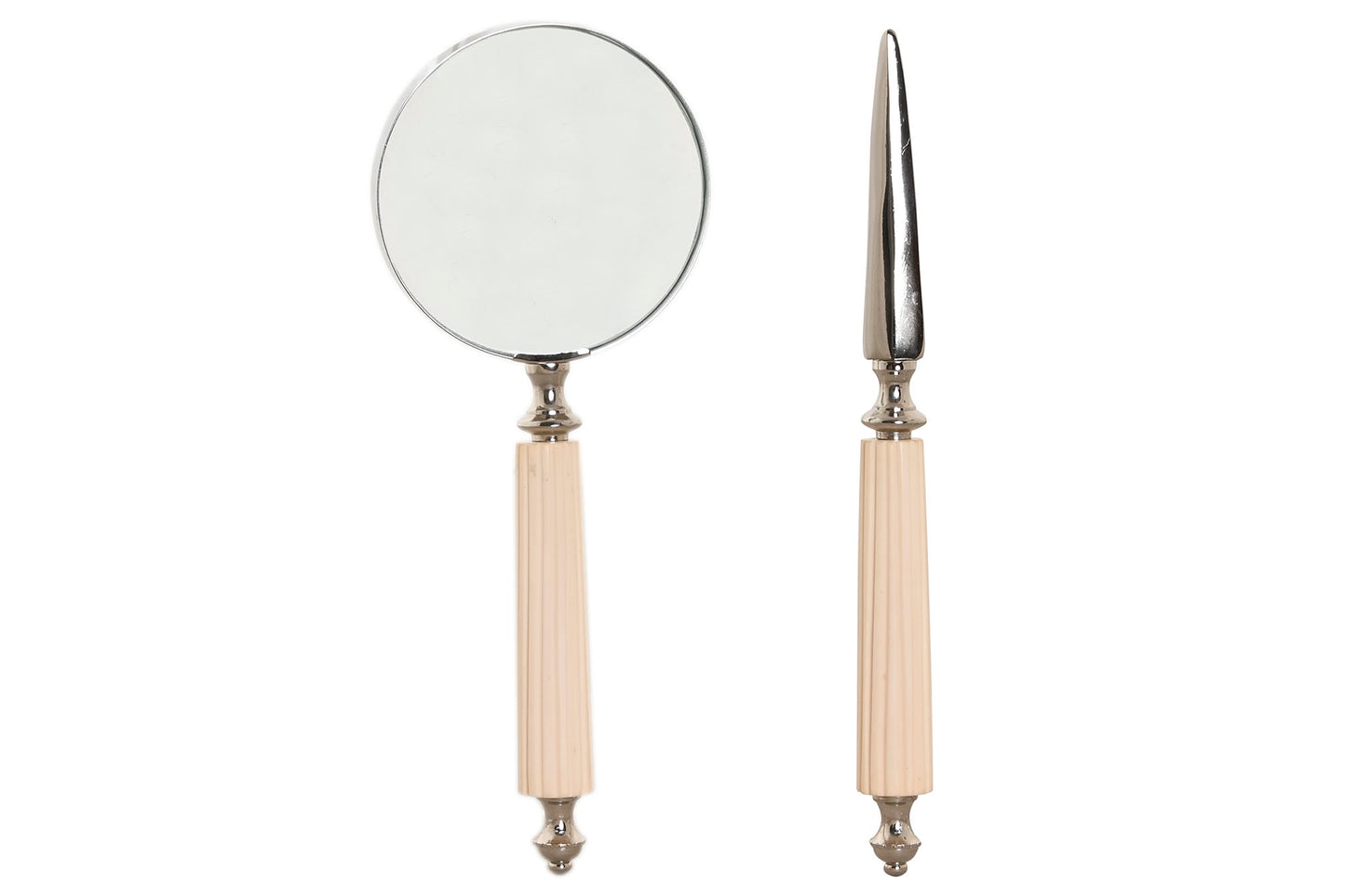 LOUPE ET COUPE-PAPIER - SET 2 - acier os chrome blanc