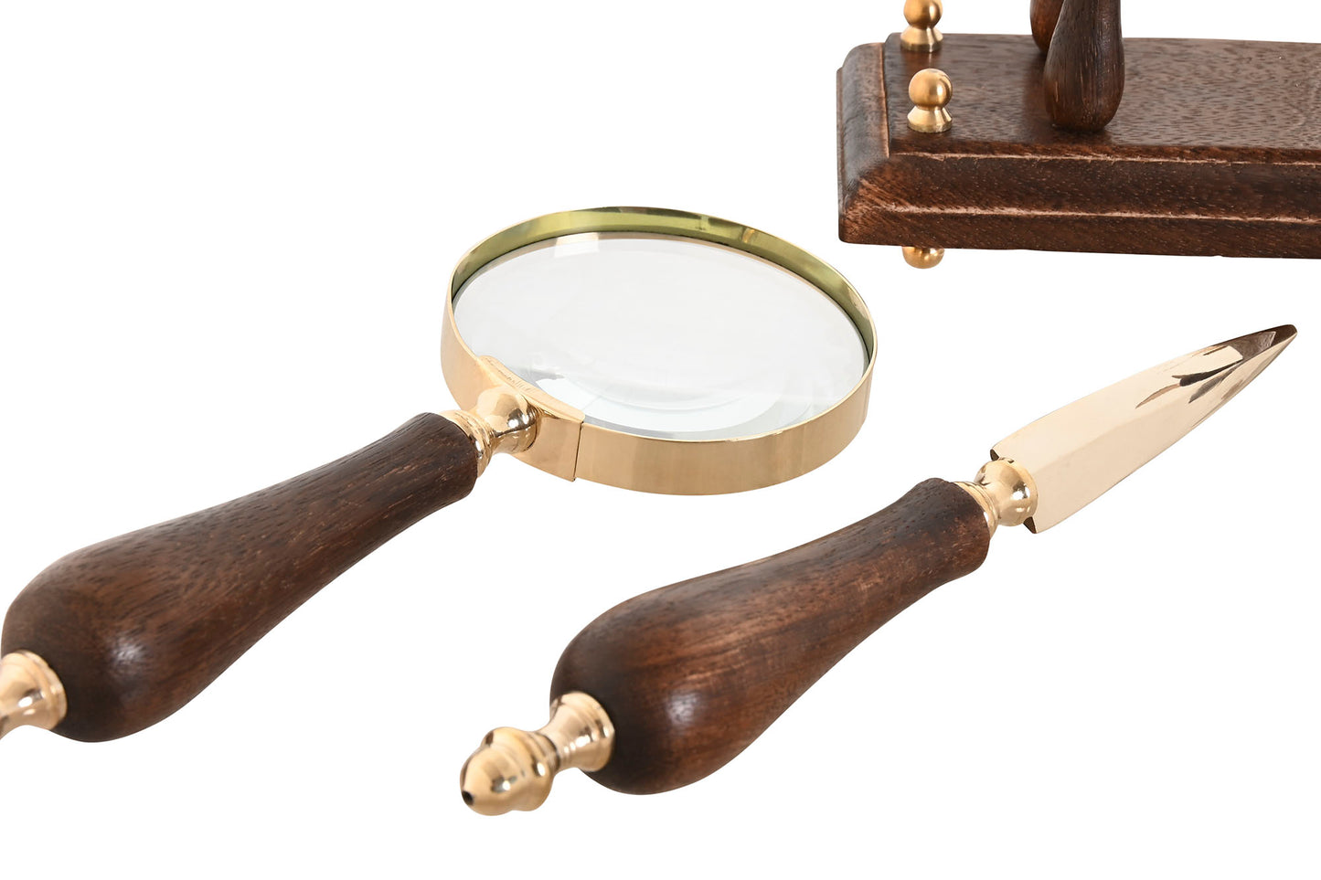 LOUPE ET COUPE-PAPIER - bois de manguier et laiton