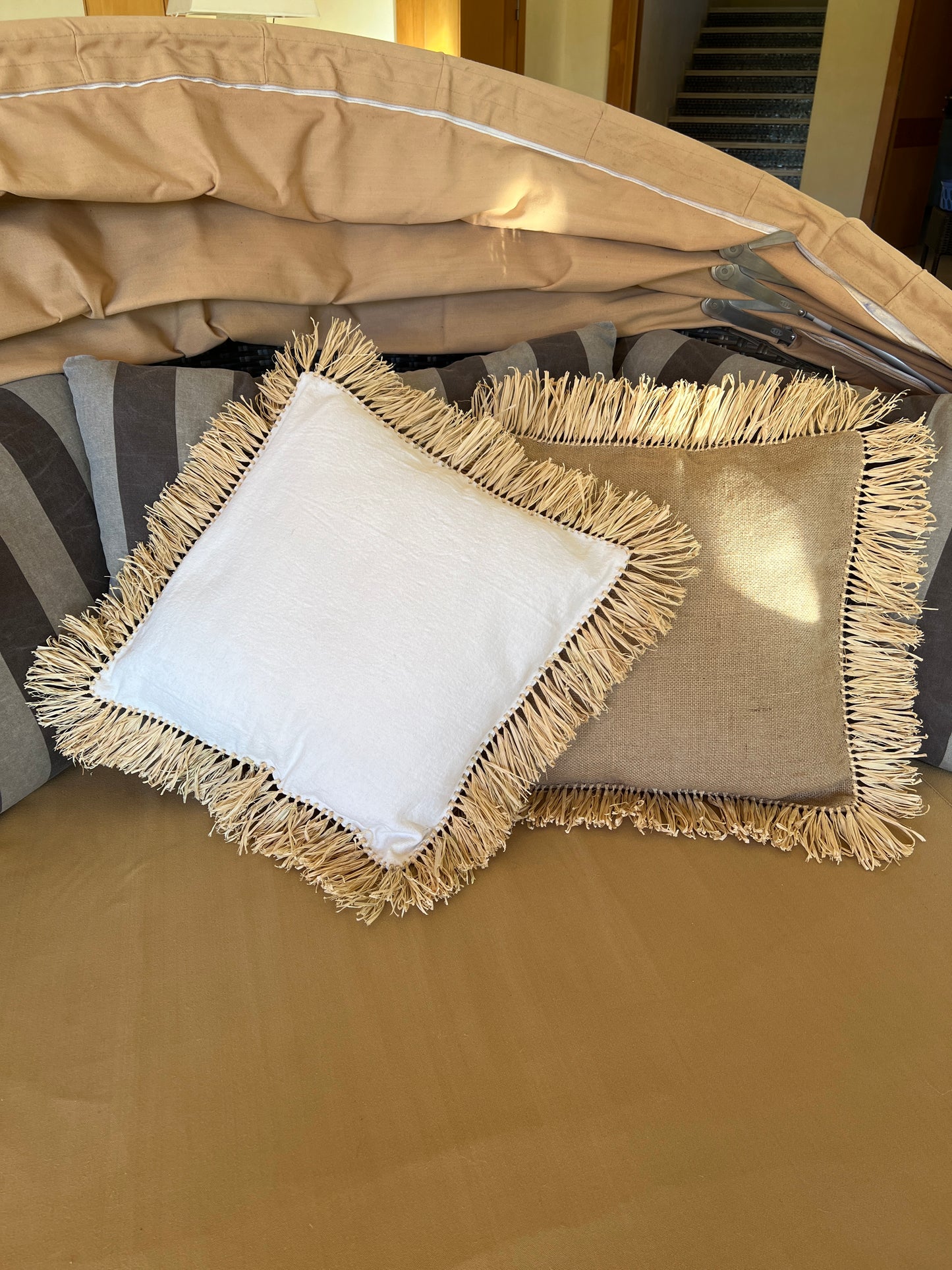 Housse de Coussin Raphia / Toile de jute taupe 40 x 40 cm