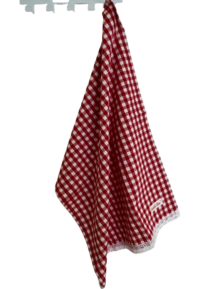 LOVE - Torchon rouge motif carreaux - Isabelle Rose