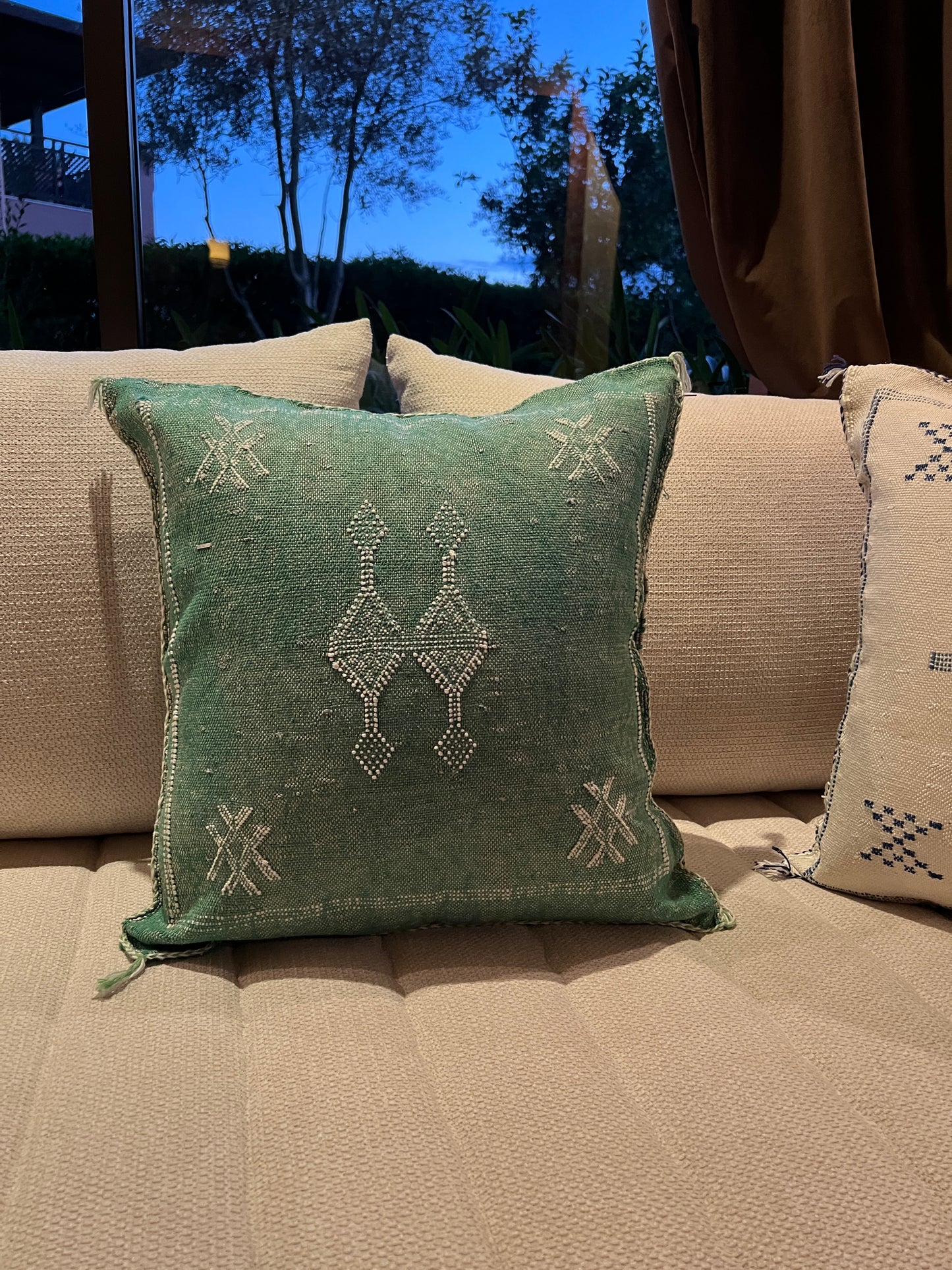 Coussin Berbère - Vert/blanc - 45x45 cm environ