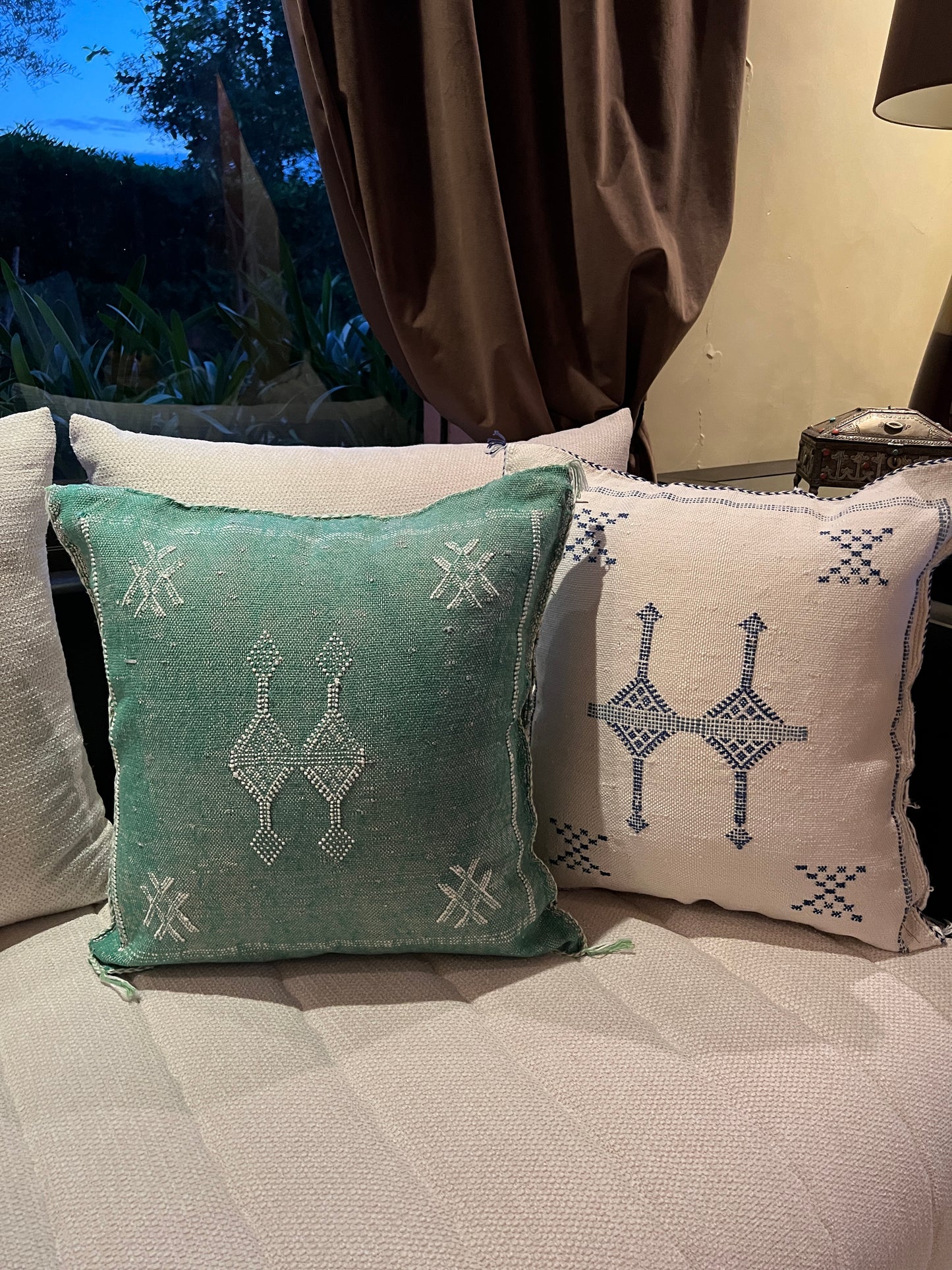 Coussin Berbère - Vert/blanc - 45x45 cm environ
