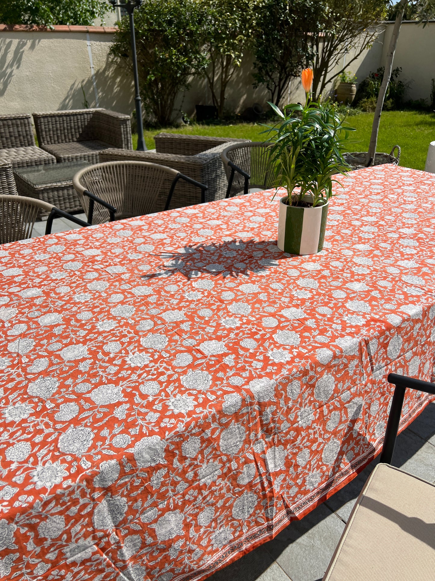 TUPIA - Nappe indienne à imprimé floral orange Terracotta - 170 x 300 cm
