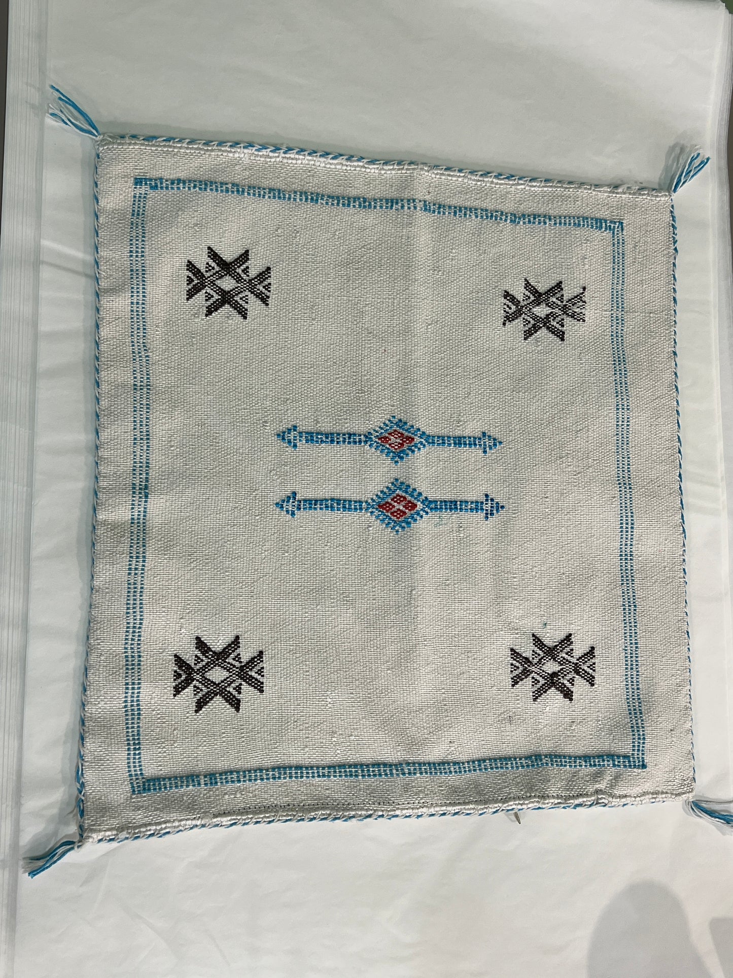 Coussin Berbère - Ecru/noir turquoise - 45 x 45 cm environ