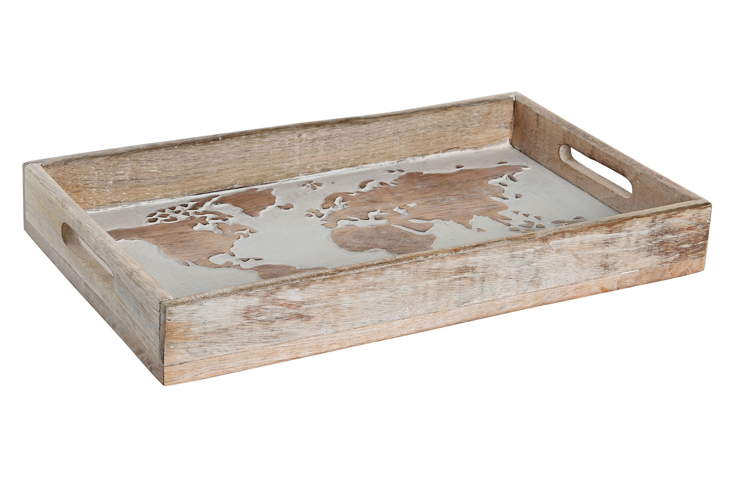 PLATEAU - carte du monde - bois de manguier