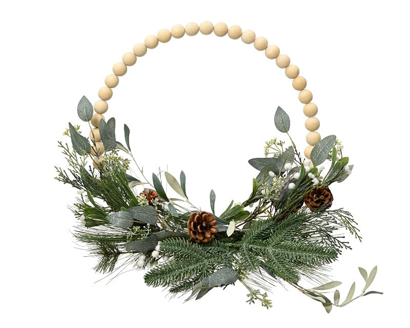Couronne de Noël à paillettes de boules en bois - D 40 cm