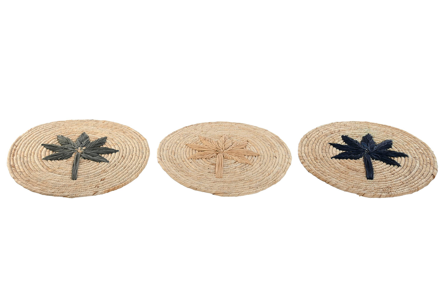 3 SETS DE TABLE PALMIER - Couleurs assorties- Fibre de Maïs - D35 cm