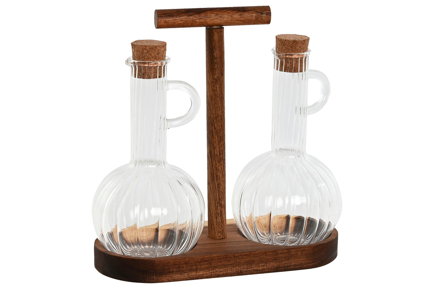HUILIER & VINAIGRIER - set de 2 - verre / support acacia
