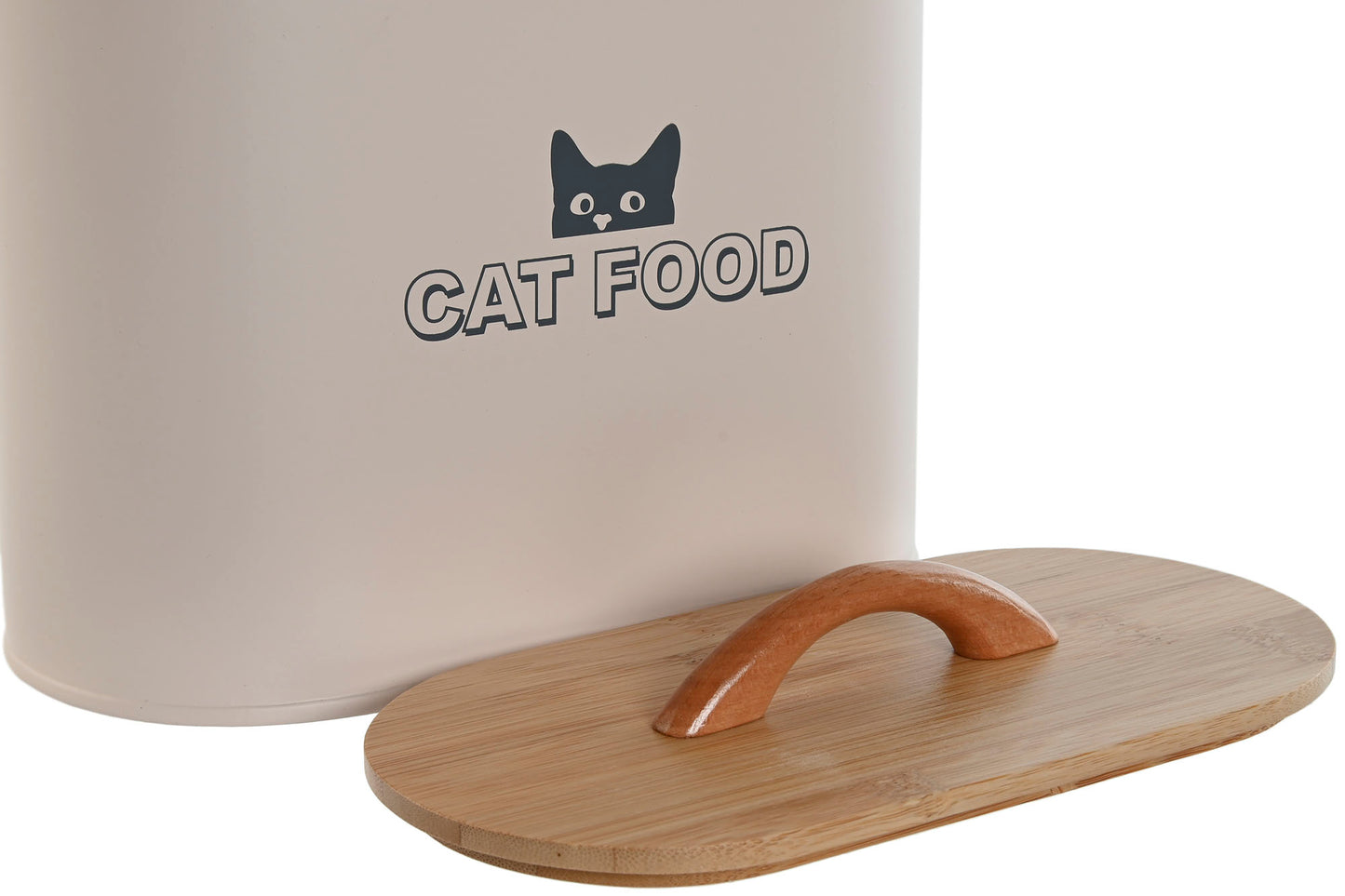 POT NOURRITURE CHAT - Métal beige et couvercle bambou 3,6 L