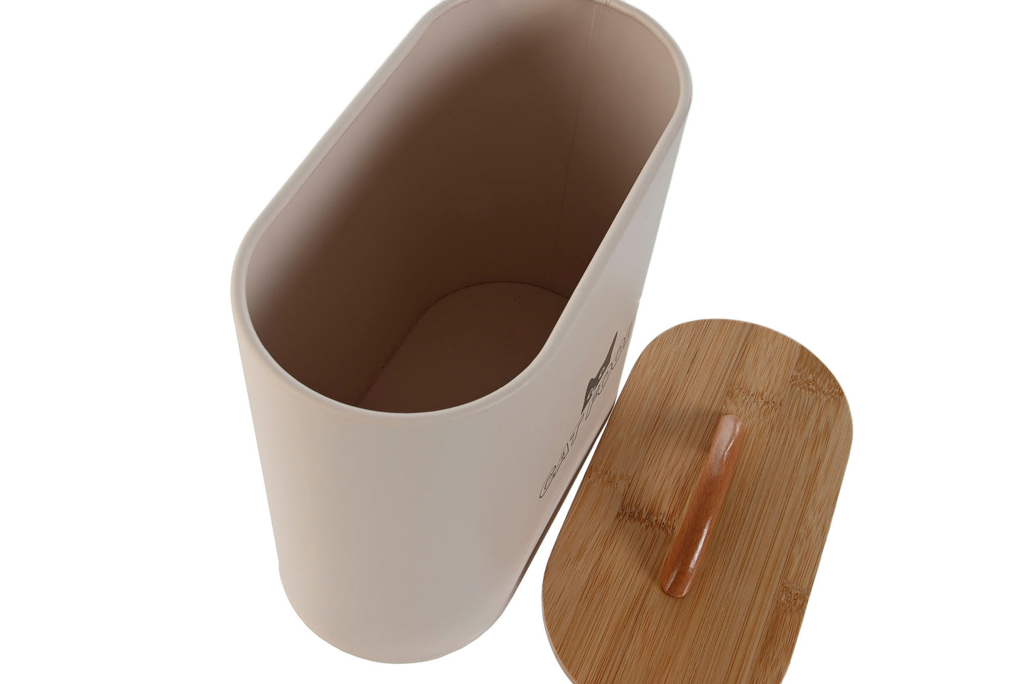 POT NOURRITURE CHAT - Métal beige et couvercle bambou 3,6 L