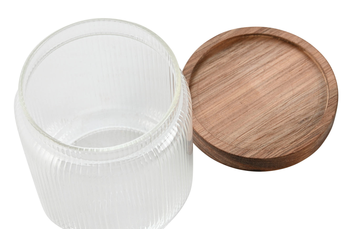 POT - Verre strié couvercle acacia - 450ml