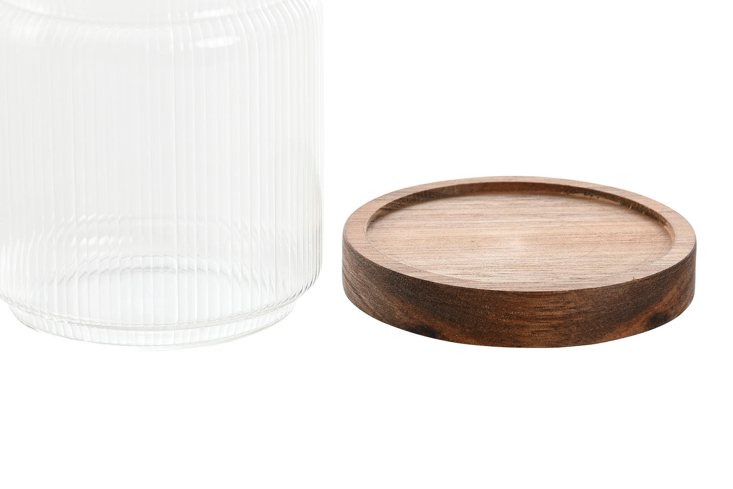 POT - Verre strié couvercle acacia - 450ml