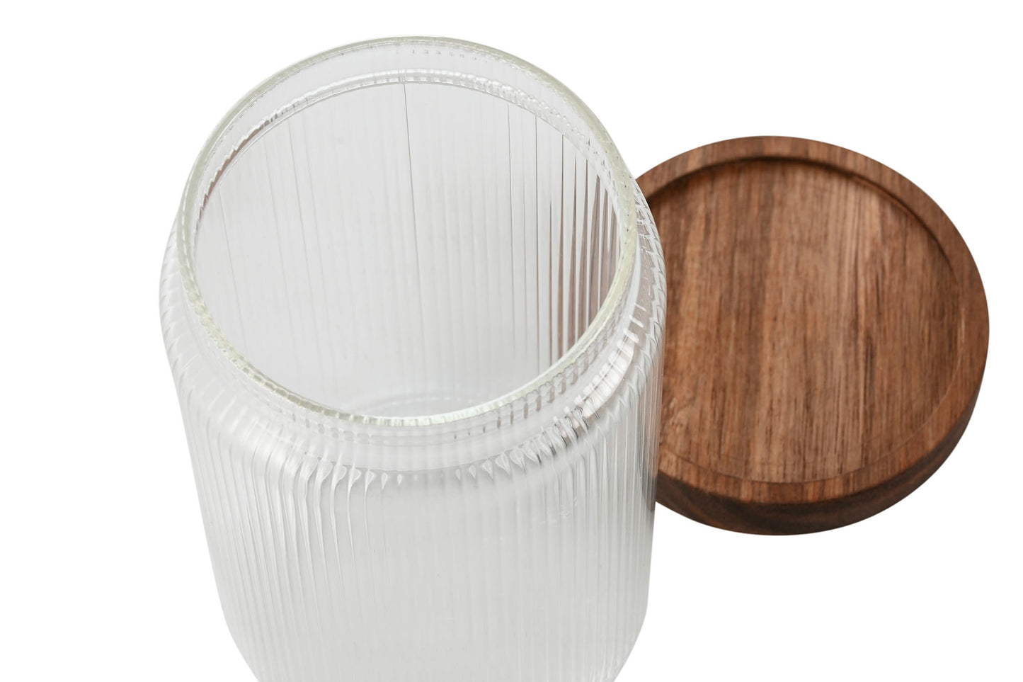 POT - verre strié couvercle acacia - 700ml