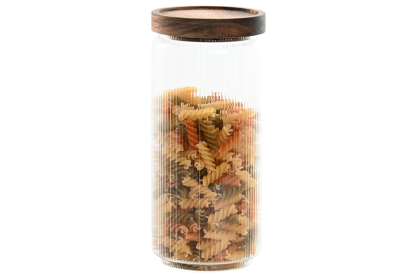 POT - verre strié couvercle acacia - 1L